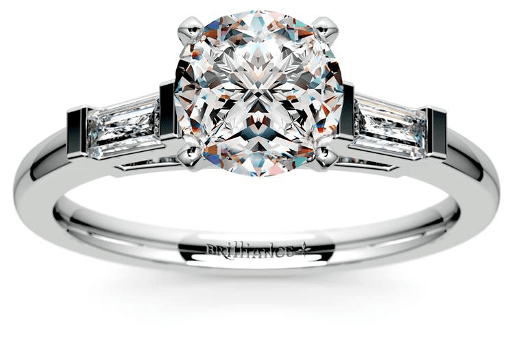 Ring with baguette setting in white gold
