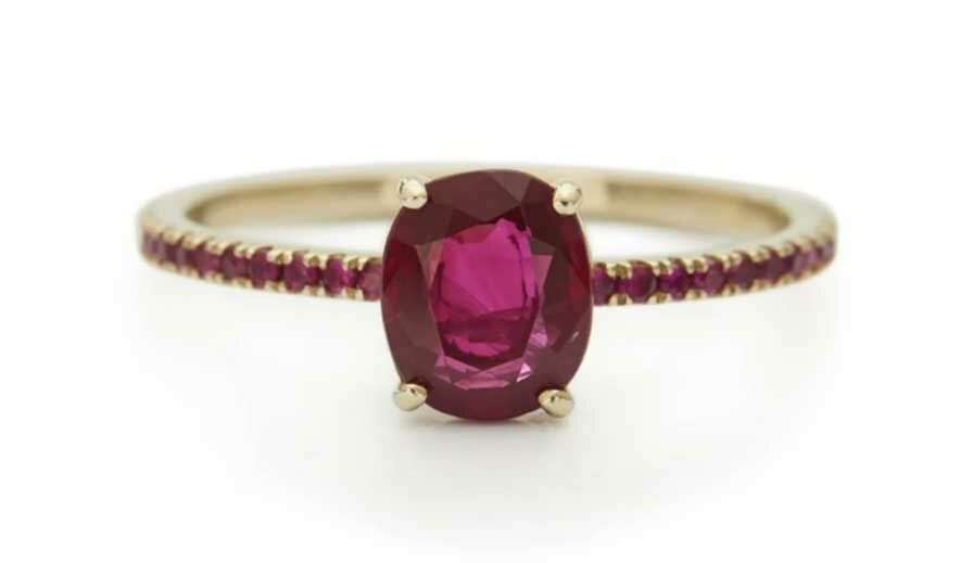 Ring with oval ruby as an example of current stone shape